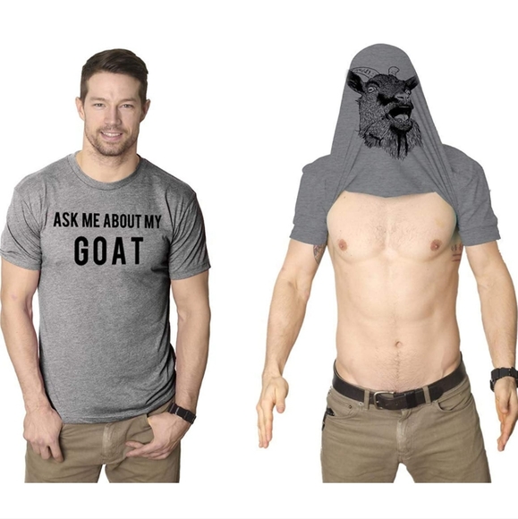 Gildan Hammer Men's Gray "Ask Me About My Goat" Flip Up T-shirt - Picture 6 of 9